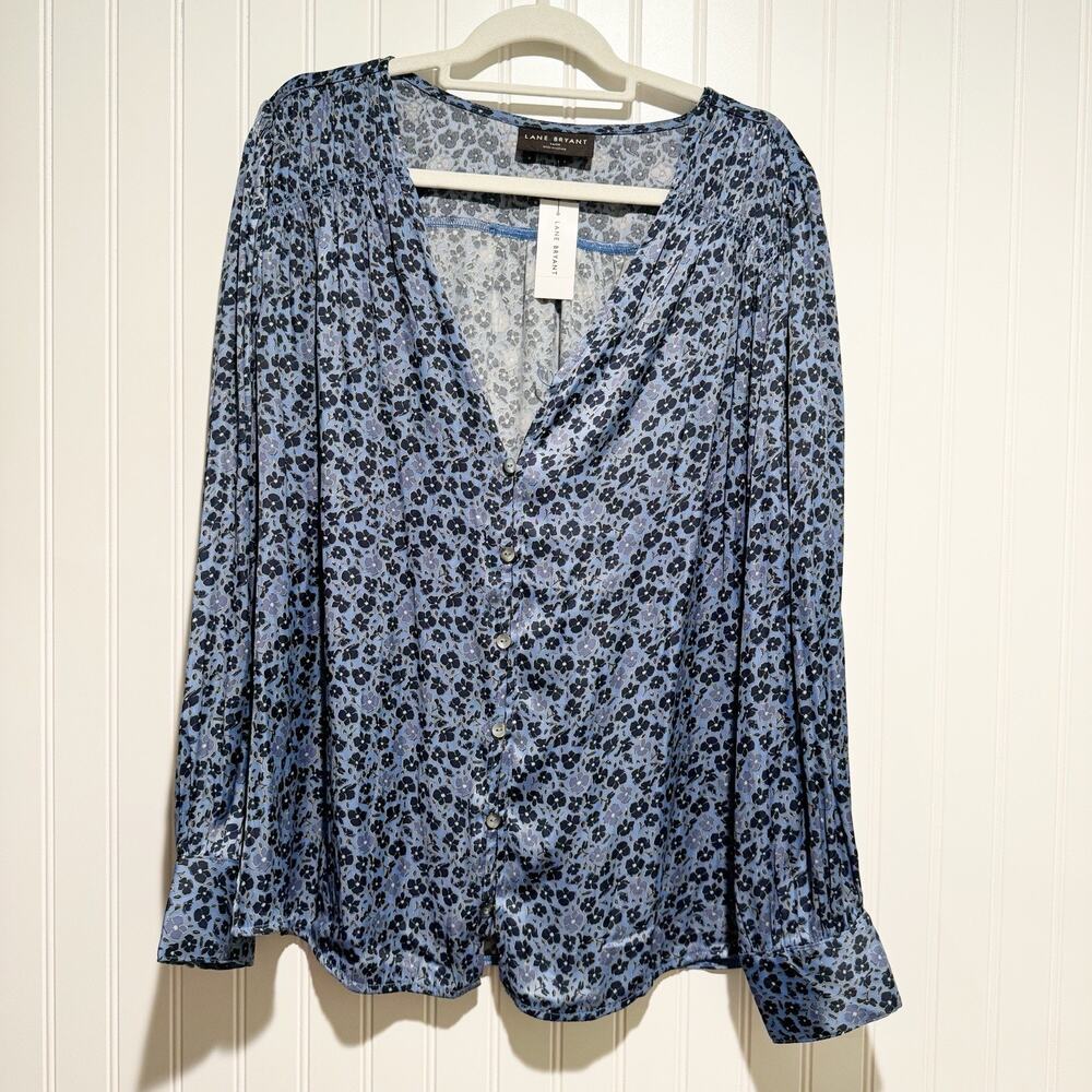 Lane Bryant Satin Blue Floral Blouse NEW 14/16
